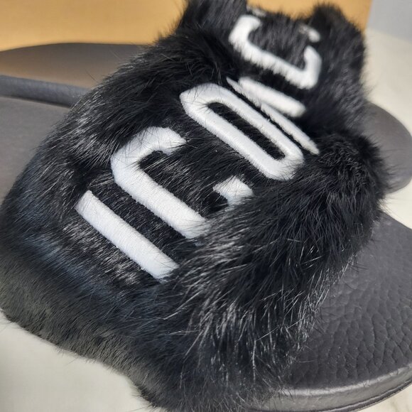 NWB~$825~DSQUARED2~8/8.5~ICON BLACK WHITE GENUINE RABBIT FUR SANDALS SLIDES - Picture 7 of 16
